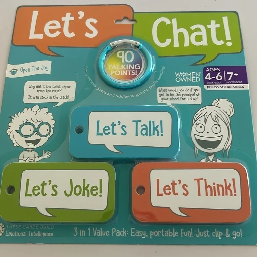 Let’s Chat 3-in-1 Conversation Starters Cards for Kids - Grab and Go Travel Card